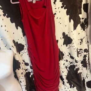 Star Vixen Red Ruched Midi Dress